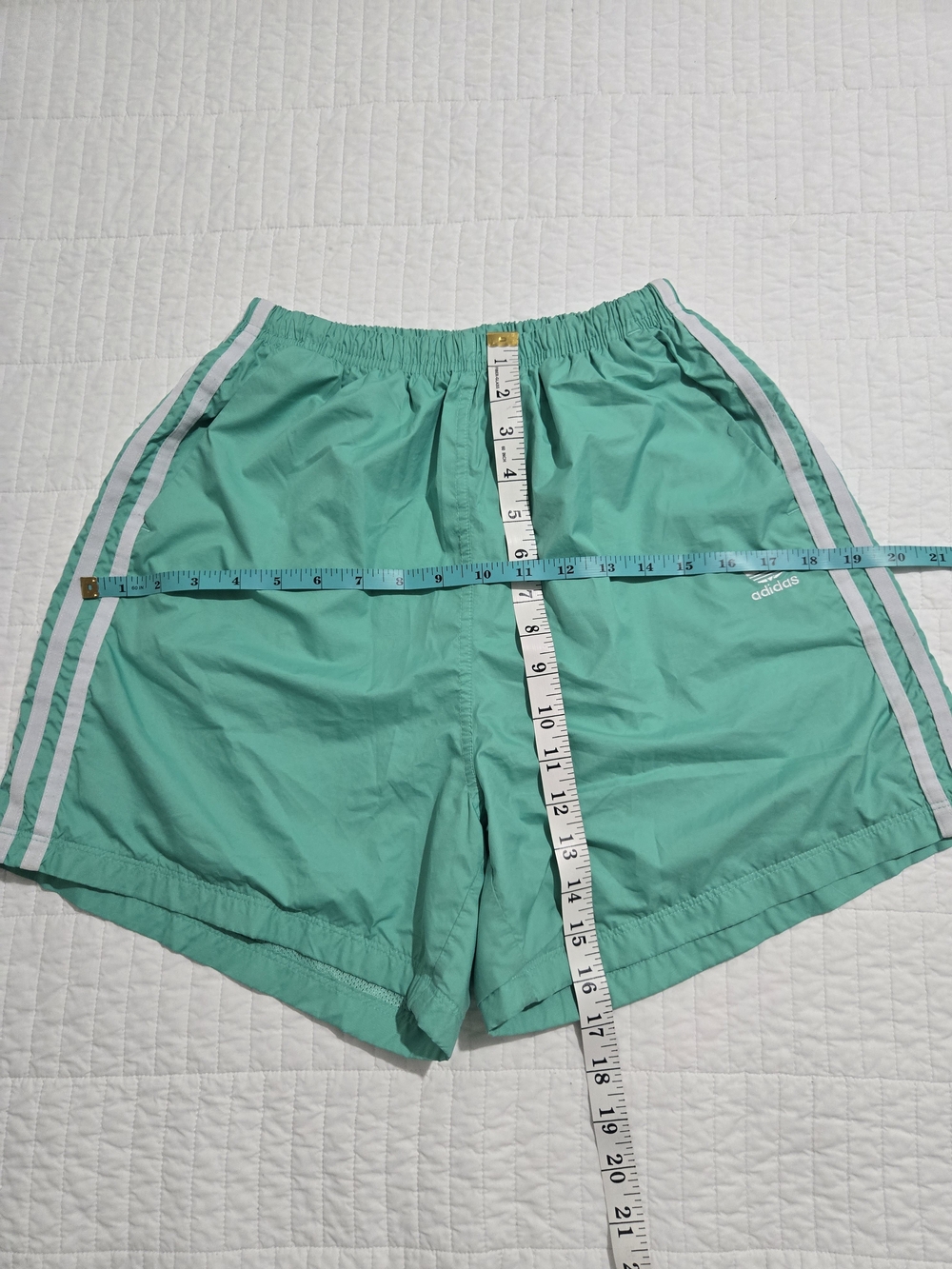 adidas Women's Teal Track Shorts with White Three Stripes - Picture 2 of 6
